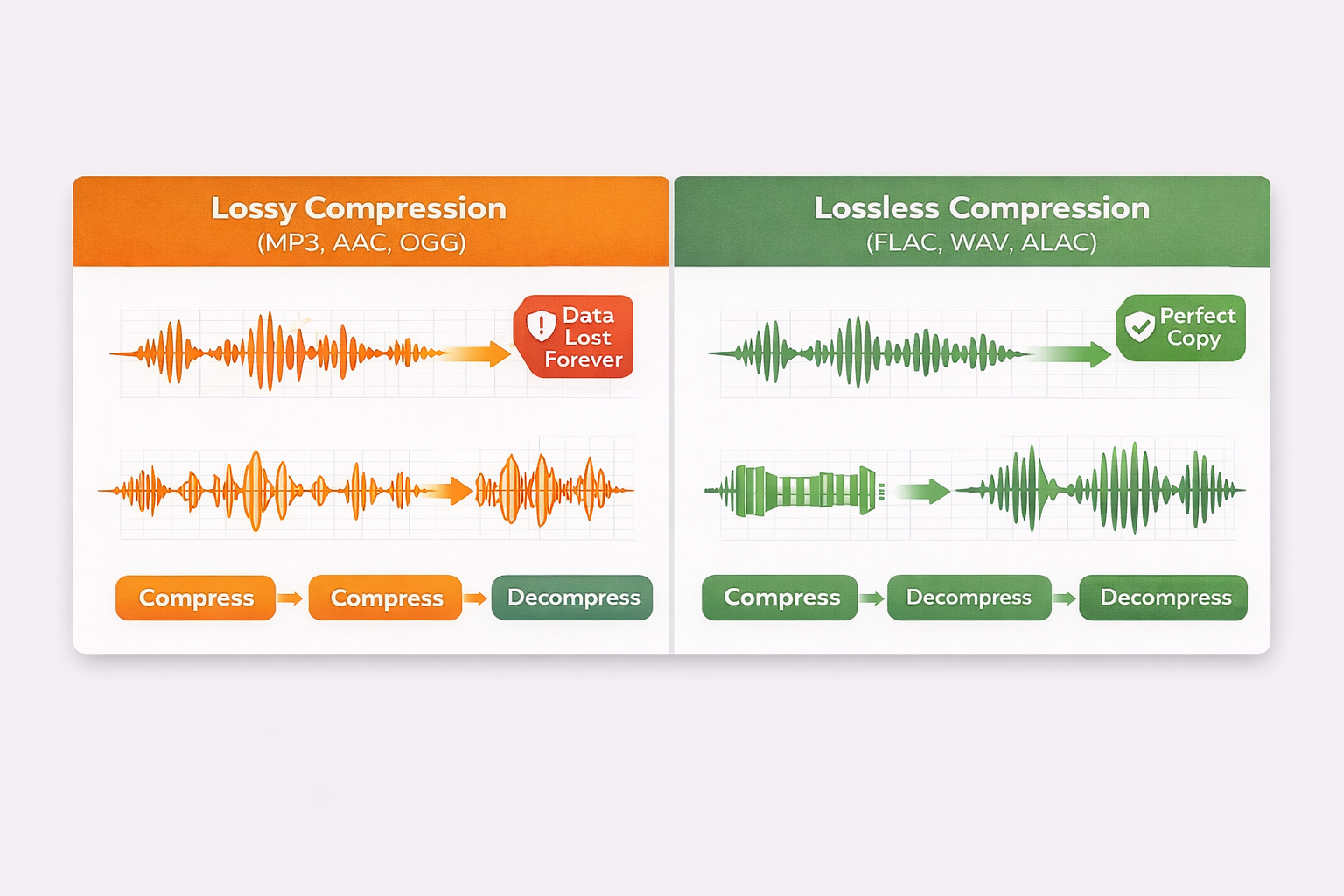 Diagram explaining the difference between lossy and lossless compression in video